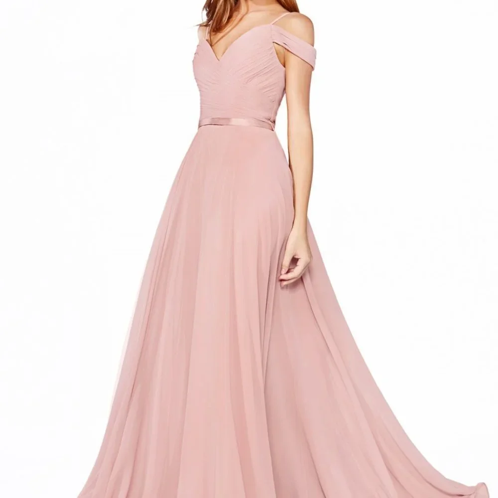NEW DUSTY ROSE Off The Shoulder Chiffon A-Line Dress CD0156